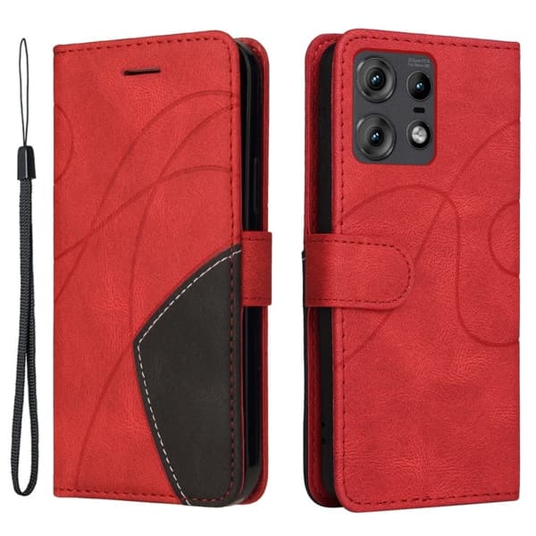 Tekstureret Motorola Edge 50 Pro læderetui med rem - Rød Red