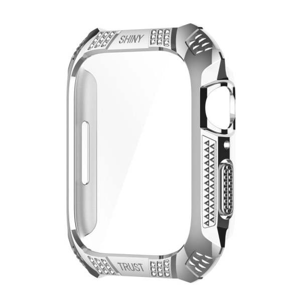 Apple Watch (45mm) rhinestone adorned cover with tempered glass screen protector - Silver Silvergrå