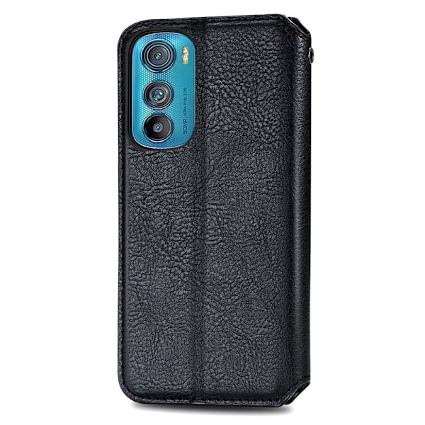 Nahkakotelo With A Stylish Rhombus Imprint For Motorola Edge 30 - Musta Black