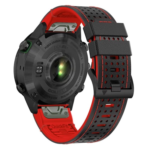 Garmin Fenix 7 / 7 Pro kellonhihna 22mm nahka + silikoni - Musta + Punainen Red
