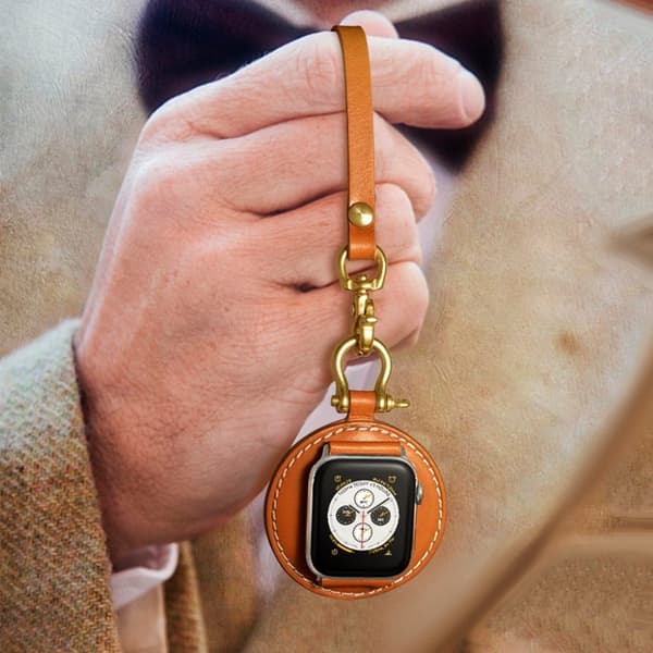Apple Watch Series 5 40mm retro læder pocket strap - Sølv Connector / Brun Brown