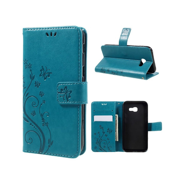 Samsung Galaxy A3 (2017) læder-etui med blomsterprint - Blå Blue