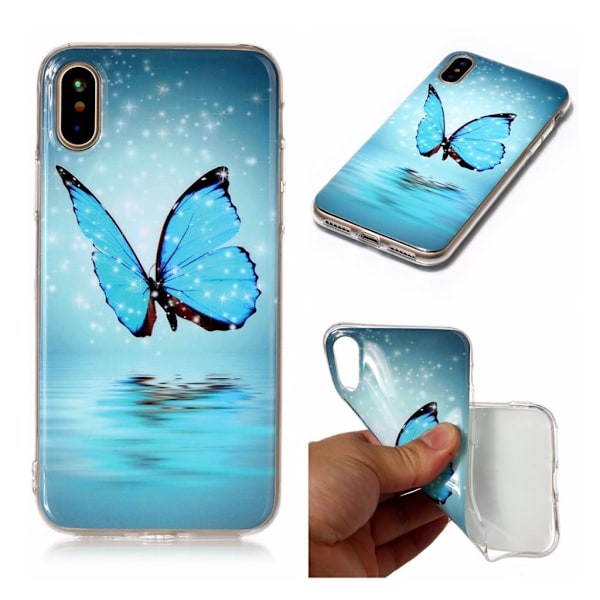 Butterfly läder iPhone X fodral - Blå Blå