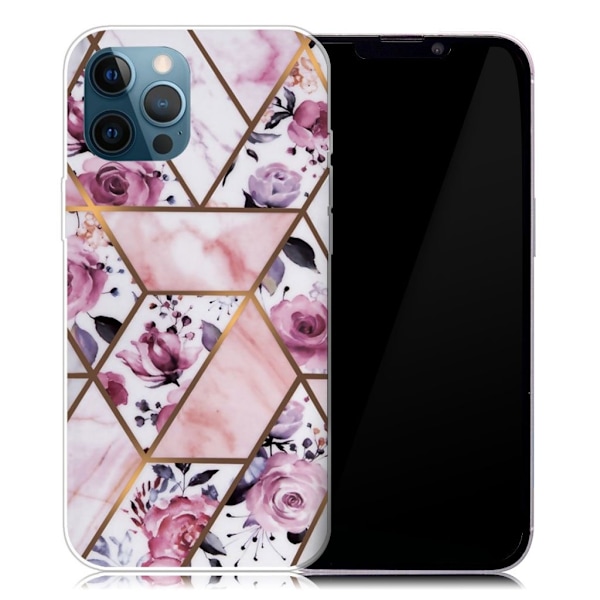 Marmormotiv iPhone 13 Pro skal - Elegant Kakel Med Rosor multifärg