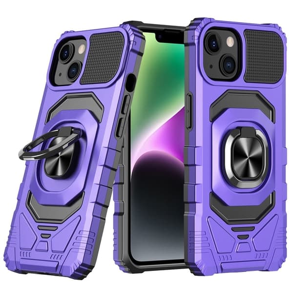 Slitesterkt hardplastdeksel med myk innside og kickstand for iPhone 14 - Lilla Purple