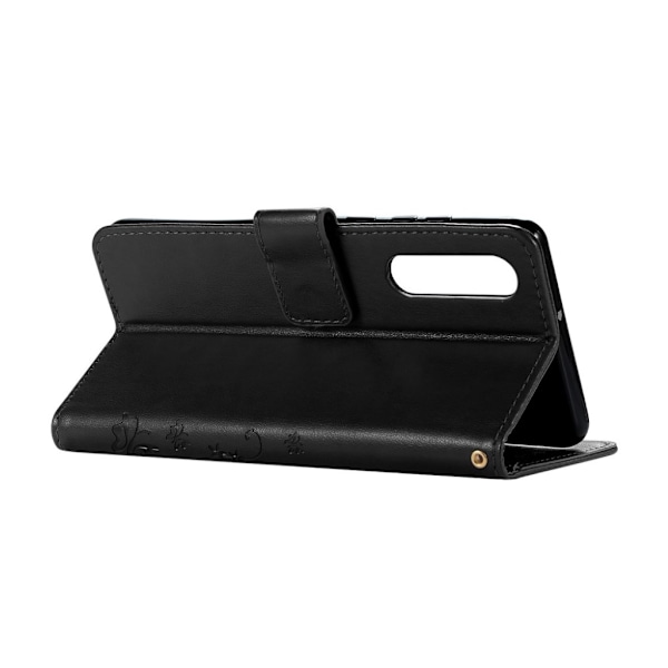 Huawei P30 sommerfugle- og blomstertryk læder flip etui - Sort Black
