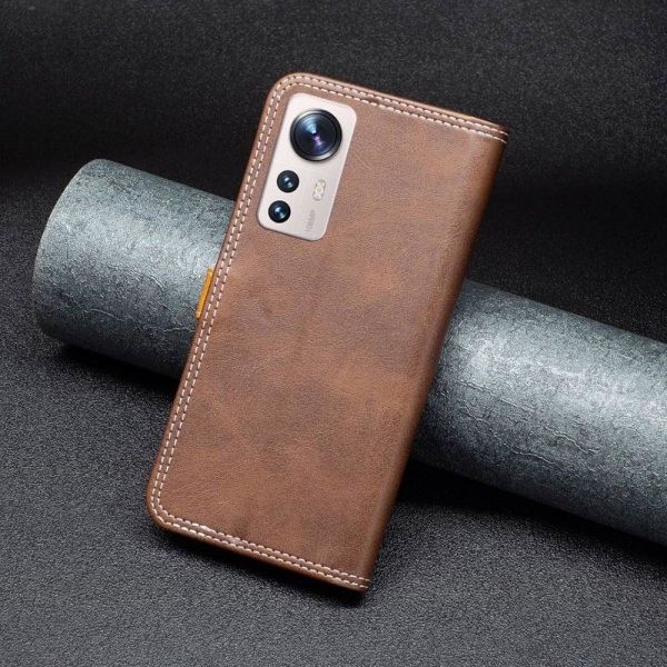 BINFEN kaksivärinen nahkakotelo Xiaomi 12 Lite - Kahvi Brown