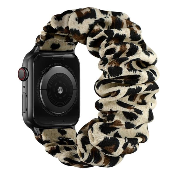 Apple Watch Series 6 / 5 44mm elastinen hiusnauha - Musta Liitin / Leopardi / Koko: L Multicolor