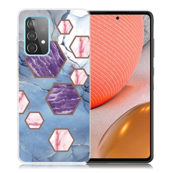 Marmormotiv Samsung Galaxy A72 5G skal - Hexagonfragment I Blått Blå