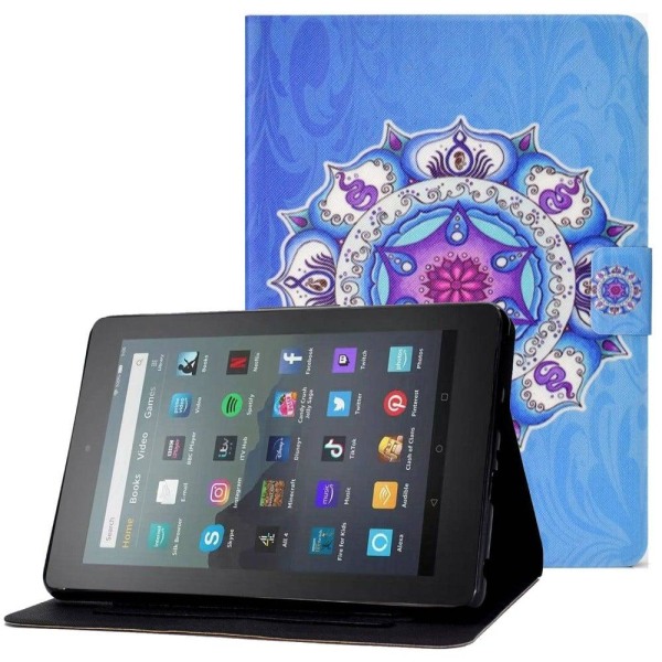 Amazon Fire 7 (2022) viileä kuvio nahkakotelo - Mandala Blue