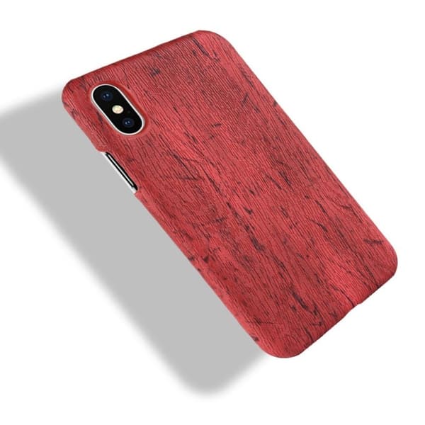 iPhone Xs Max læderetui med træstruktur - Rød Red