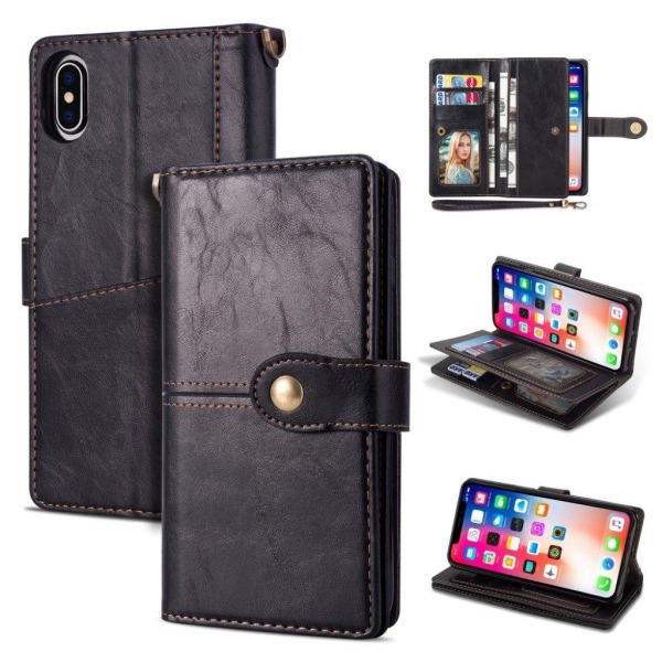iPhone 9 Plus mobilfodral silikon syntetläder plånbok stående - Svart
