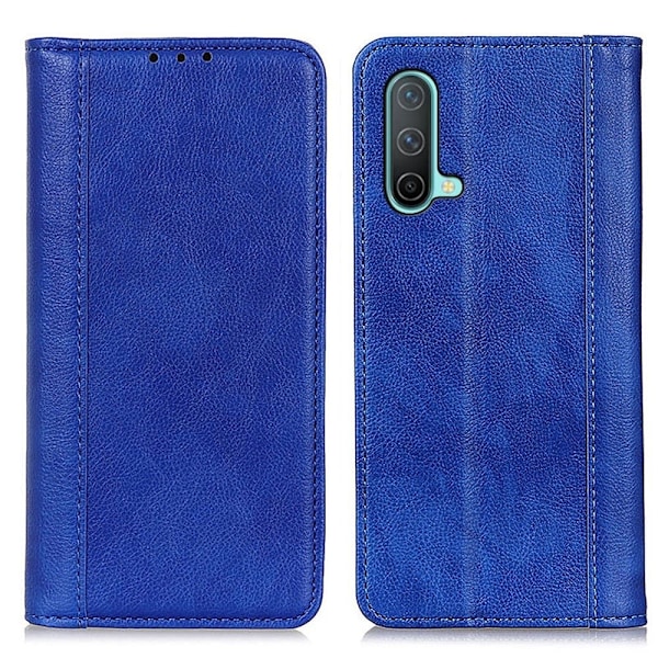 OnePlus Nord CE 2 5G ægte læderetui med magnetisk lukning - Blå Blue