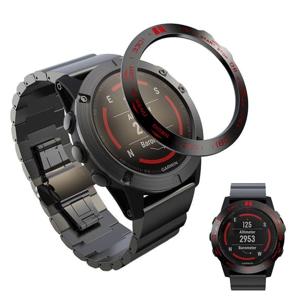 Garmin Fenix 5X / 5X Plus rustfrit stål bezel - Sort / Rød Black