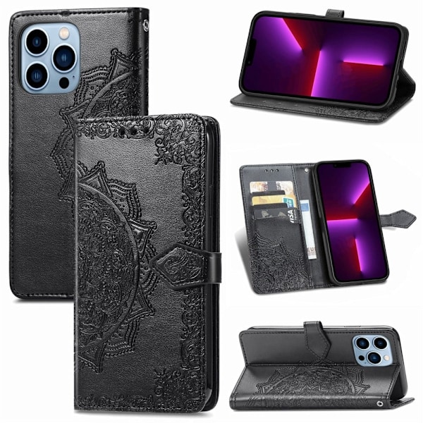 Mandala iPhone 13 Pro Läppäkotelo - Musta Black