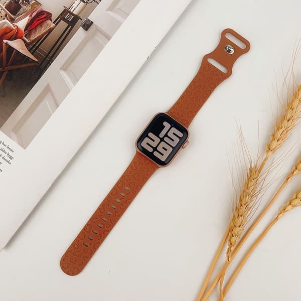 Apple Watch Series 41mm - 40mm - 38mm Universal Flexibel Rem Leopardmönster Klockarmband - Tan Brun