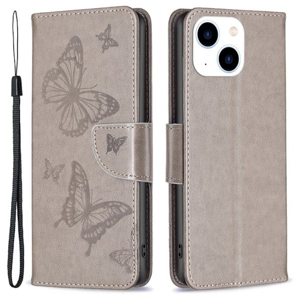 Butterfly iPhone 15 Flippetui - Grå Silver grey