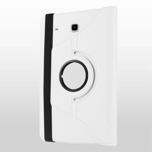 Jessen Samsung Galaxy Tab E 9.6 lær etui med roterende bak stativ.  Hvit White