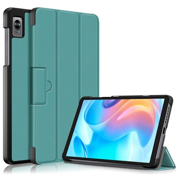 Tri-fold læderstativ-etui til Realme Pad Mini - Sortliggrøn Green