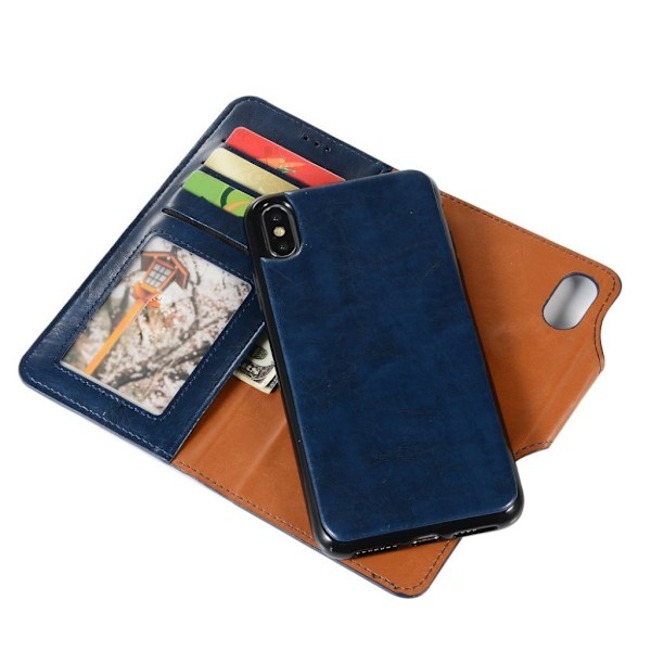 iPhone Xs Max beskyttende cover af syntetisk skind med hestetekstur - Blå Blue