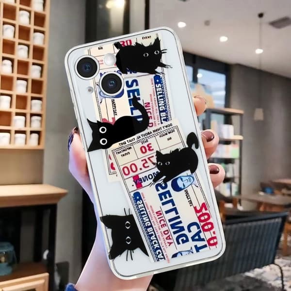 Deco iPhone 15 Plus kotelot - Musta Kissa Black