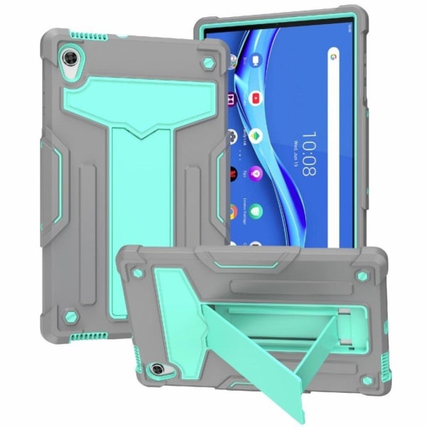 Lenovo Tab M10 HD Gen 2 T-Shaped kickstabd + silikonecover - Grå / Cyan Green