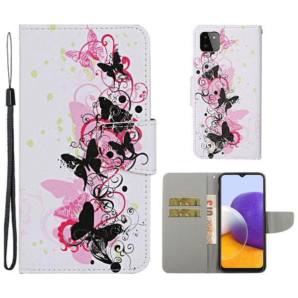 Wonderland Samsung Galaxy A22 5G Flip etui - Sort sommerfugl Multicolor