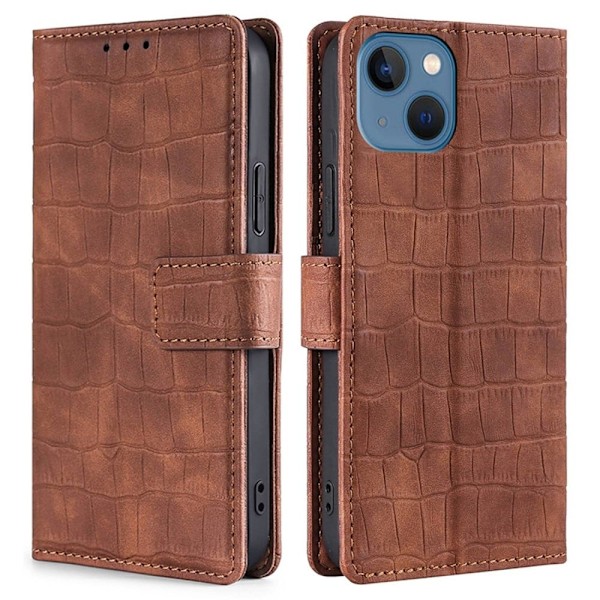 Krokotiilin Nahkainen Läppäkotelo For iPhone 14 - Ruskea Brown