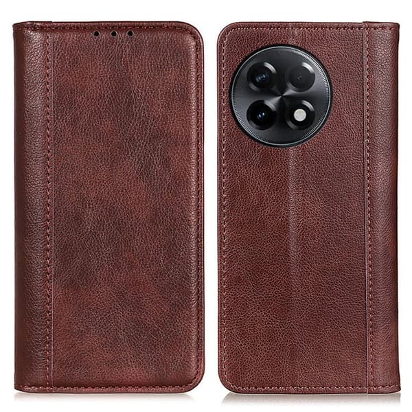 OnePlus 11R / OnePlus Ace 2 ægte læderetui med magnetisk lukning - Brun Brown