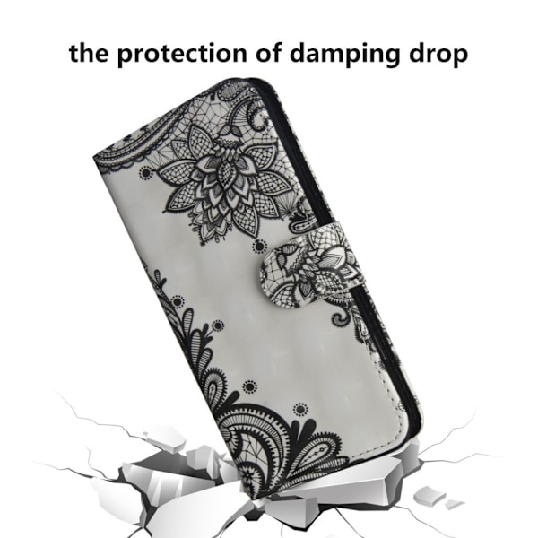 Samsung Galaxy S10 vaalea piste koriste nahkainen flip Suojakotelo - Pitsi Kukka Black