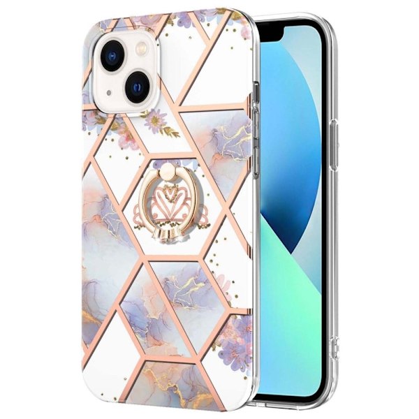 Marble Mønstret Deksel med Ring Holder til iPhone 14 Plus - Krone Multicolor