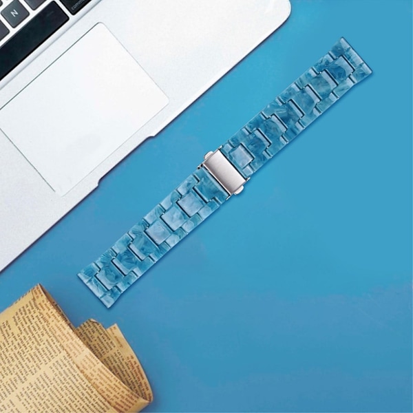 22 mm stilfuld urrem i resin til Fossil-ur - Marmorblå Blue