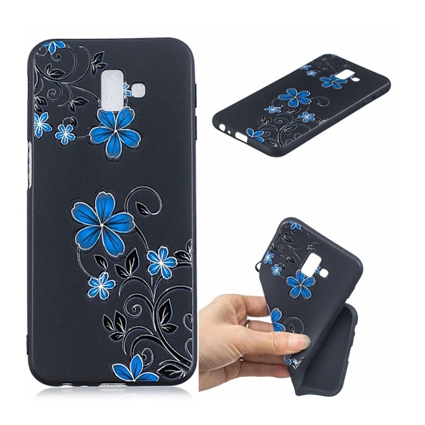 Samsung Galaxy J6 Plus (2018) mønstered blødt etui - Blå Blomst Blue