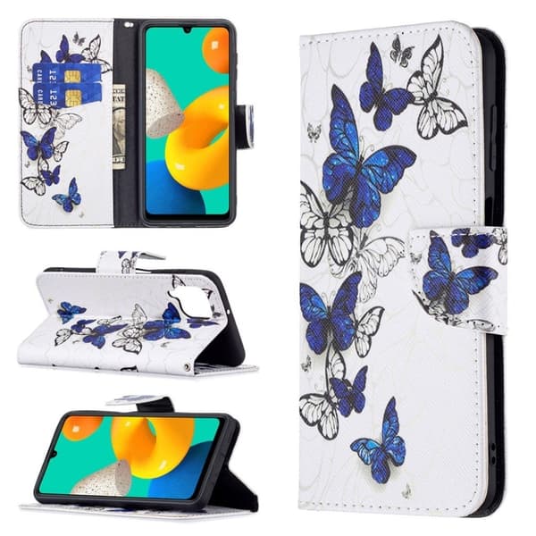 Wonderland Samsung Galaxy M32 flip etui - Blå/Hvide Sommerfugle Multicolor