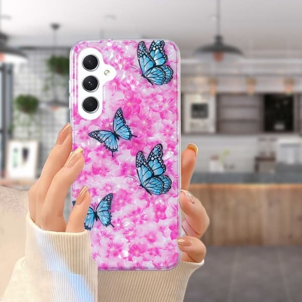 Marble Samsung Galaxy A54 Suojakotelo - Perhonen And Flower Pink