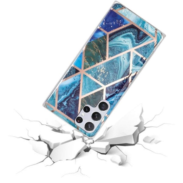 Marble Samsung Galaxy S22 Ultra Etui - Blå / Grøn Marmor Blue