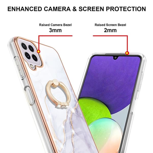 Marble Mønstret Deksel med Ring Holder til Samsung Galaxy A22 4G / M32 - Hvit Klinkekule Haze White