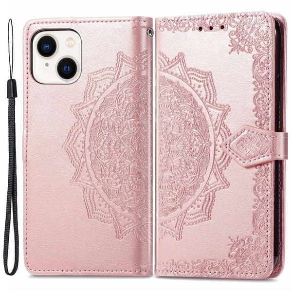 Mandala iPhone 15 Läppäkotelo - Ruusukulta Pink