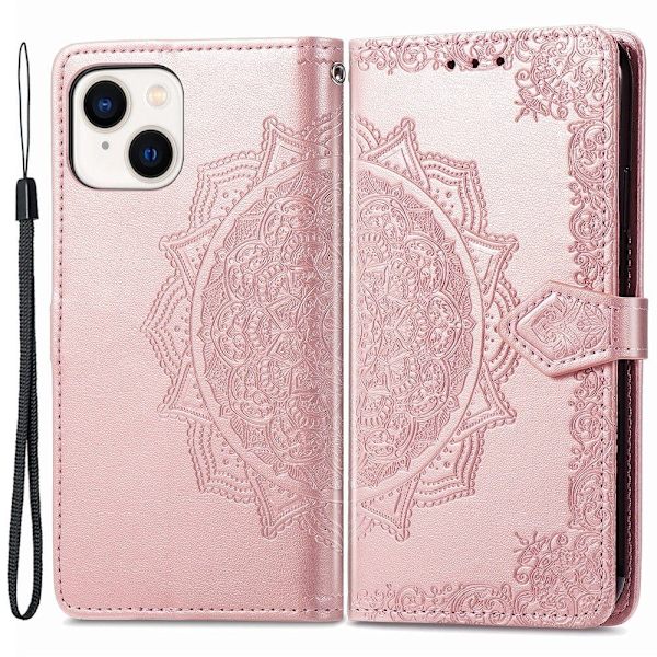 Mandala läder iPhone 15 fodral - Rosa Rosa