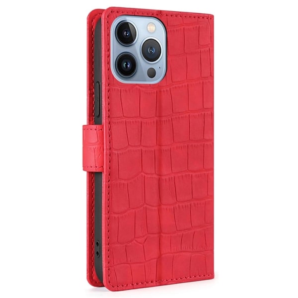 Læretui med Krokodille Tekstur til iPhone 14 Pro - Rød Red