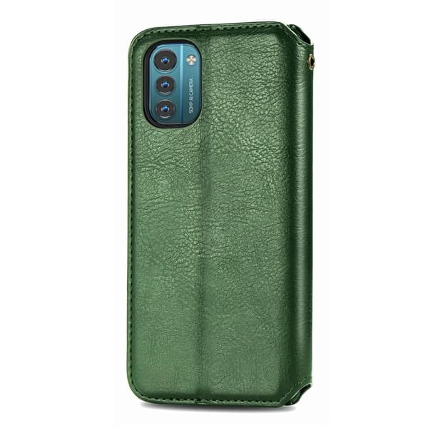 Læder Etui med A Stilfuldt Rhombus Tryk til Nokia G21 / G11 - Grøn Green