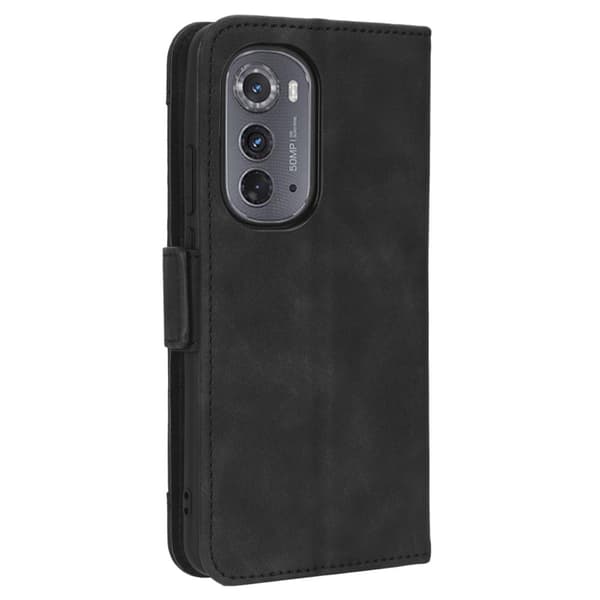 Stilfuldt Læder Etui med Pung til Motorola Moto Edge 2022 - Sort Black