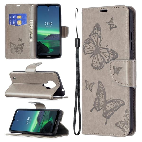 Butterfly Nokia 1.4 skinnveske - Grå Silver grey