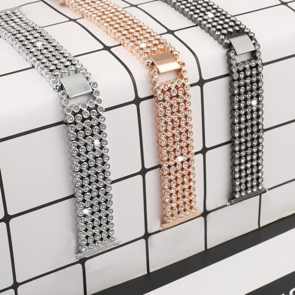 Fitbit Versa rhinestones décor rustfrit stål urrem - Sort Black