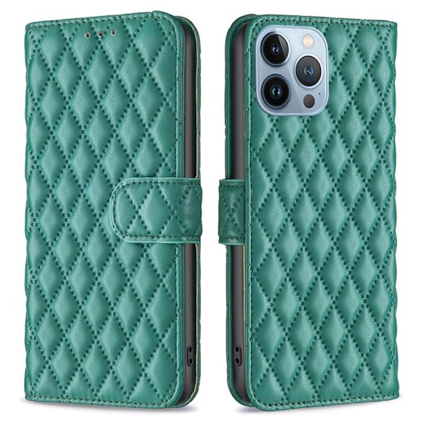 Rhombus mat iPhone 13 Pro flip etui - Grøn Green
