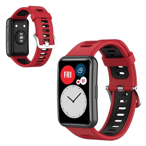 Huawei Watch Fit silikone tofarvet urrem - Rød / Sort Red
