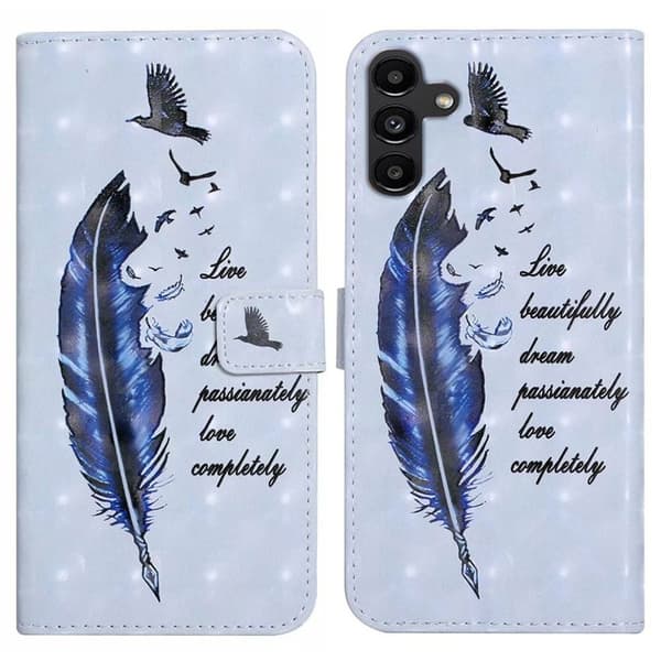 Samsung Galaxy S24 FE Case 3D Pattern Printed Leather Phone Cover Kortholder - Blå Fjer Blue