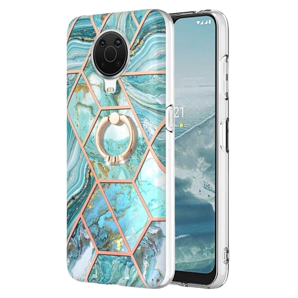 Marble Mønstret Deksel med Ring Holder til Nokia G10 / G20 - Blå Blue