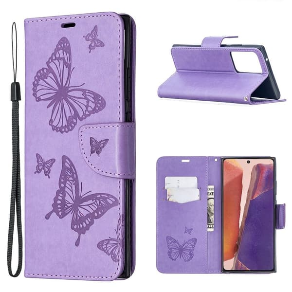 Butterfly Samsung Galaxy Note 20 Ultra Flip Etui - Lilla Purple