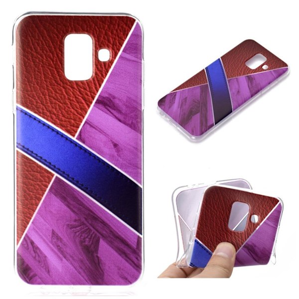 Samsung Galaxy A6 (2018) beskyttelsesetui i silikone med splidtet marmor- og læder tekstur - Lilla Multicolor